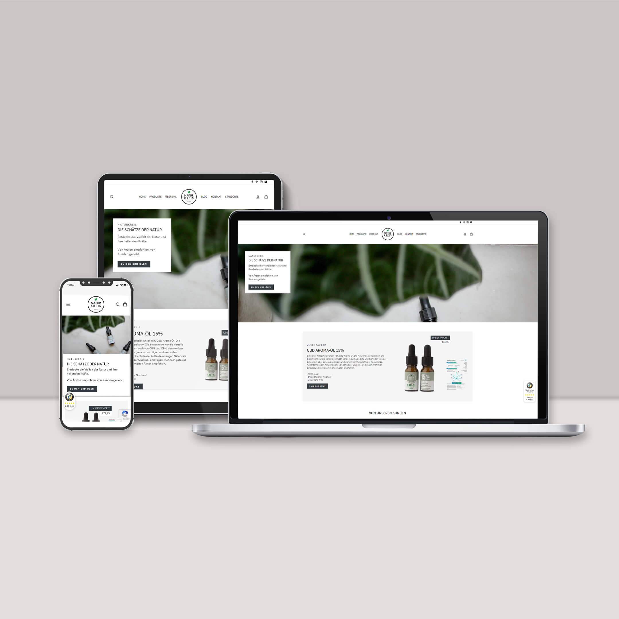 Darstellung des Online-Shops Naturkreis GmbH auf Desktop und mobilen Geräten Darstellung und Beschreibung des Online-Shops Naturkreis GmbH auf Desktop und mobilen Geräten (responsive design)